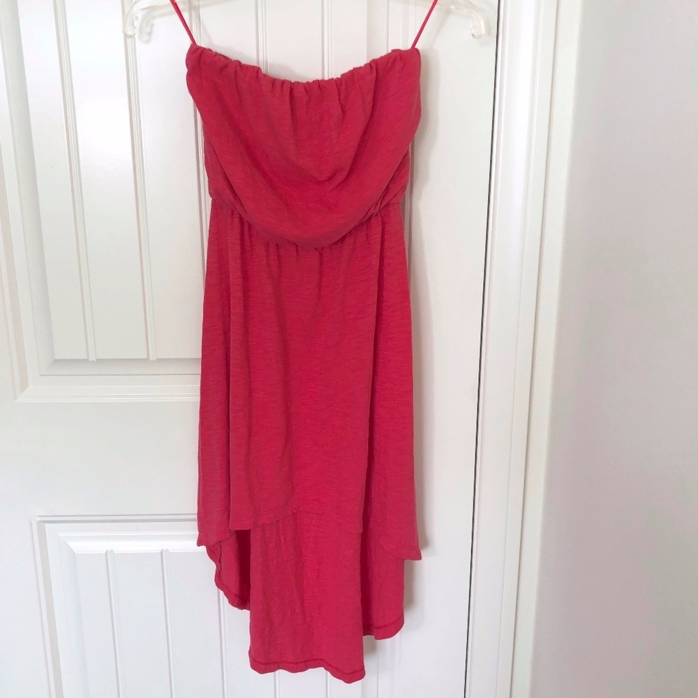 Express Coral Strapless High Low Slub Knit Dress